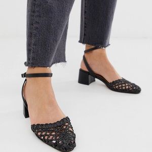 ASOS woven mid heel sandals in black